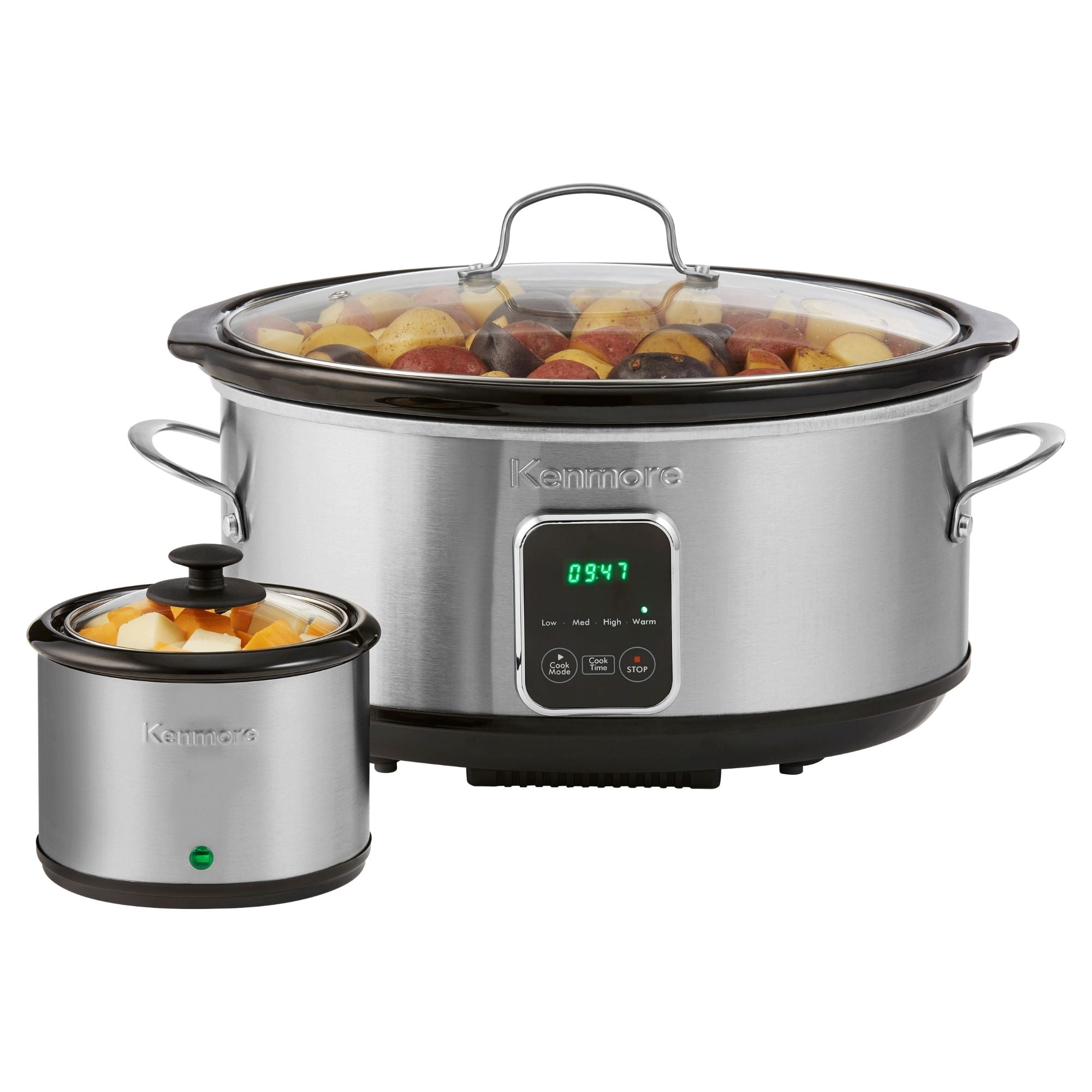 Kenmore 7-Qt Programmable Slow Cooker with Dipper (6.6L), Black & Silver, Easy to Use for Family Meals