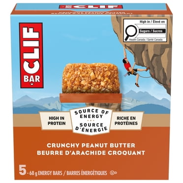CLIF BAR Barres Énergétiques, Beurre d'Arachide Croquant, Barre Granola, Riche en Protéines, Contient 70 % d'Ingrédients Biologiques Boîte de 5 Barres