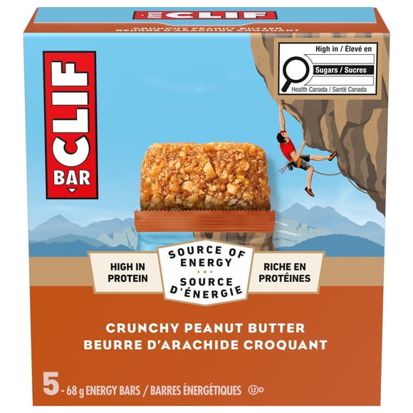 CLIF BAR Energy Bars, Crunchy Peanut Butter, Granola Bar, High in Protein, Contains 70% Organic Ingredients Box of 5 Bars