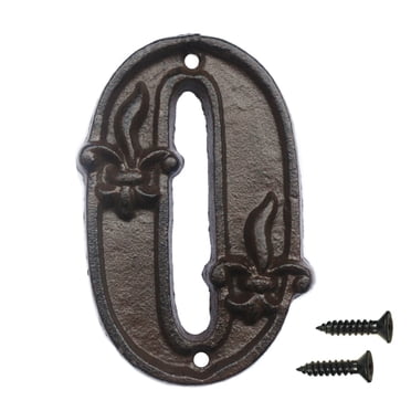 Chiffres de Maison en Fonte de 4,6 Pouces - Chiffres Décoratifs Rustiques Solides et Robustes avec Motif de Fleur de Lis pour Maison, Plaque d'Adresse Domiciliaire, Jardin, Cour, Poste, Boîte aux Lettres, Enseigne Murale Suspendue, Lettres, Déco
