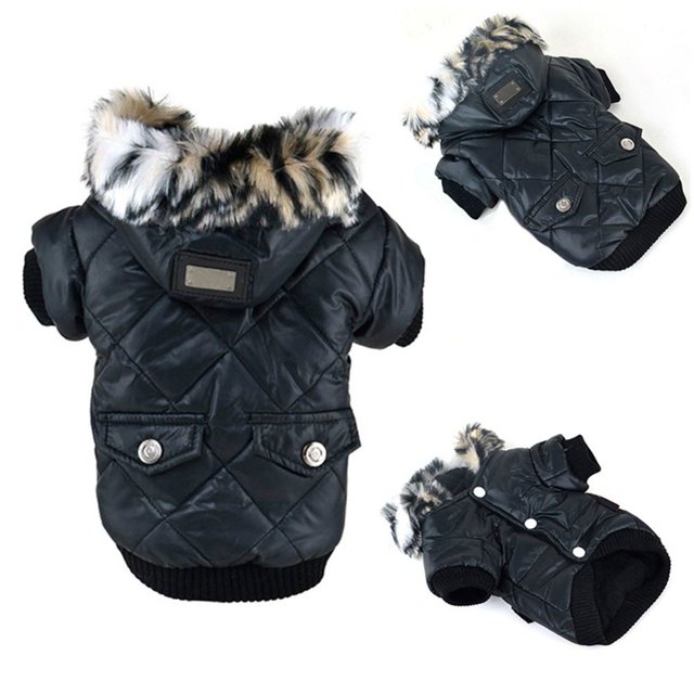 Dog Faux Pockets Hooded Jacket Warm Winter Coat Snowsuit For Small Dog