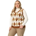 thumbnail image 3 of GRACE & GRANDEUR Chandail Sans Manches en Tricot à Col en V pour Femme Grande Taille4X Brun, 3 of 5