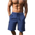 thumbnail image 2 of EOYWHK Linen Shorts for Men Elastic Waist Drawstring Summer Cargo Shorts Summer Beach Swim Board Shorts with Multi-Pockets, 2 of 3