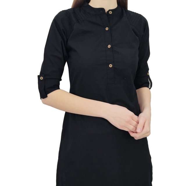 Phagun Kurti Tunique Unie en Coton Col Mandarin Kurta Blouse Ethnique Décontractée