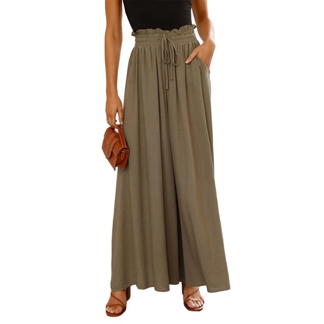 maskred Flowy Leg Pants For Women - Addition To Any Wardrobe Leg Pants Flowy Thin Style Flax green,1 L