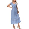 thumbnail image 4 of Women Renaissance Peasant Maiden Boho Inspired Cap Sleeve Lace Trim Maxi Dress, Sky Blue, XX-Large, 4 of 5