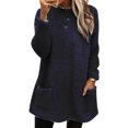 thumbnail image 1 of LUXUR Women Fuzzy Fleece T Shirt Loose Work Tops Navy Blue XL, 1 of 2