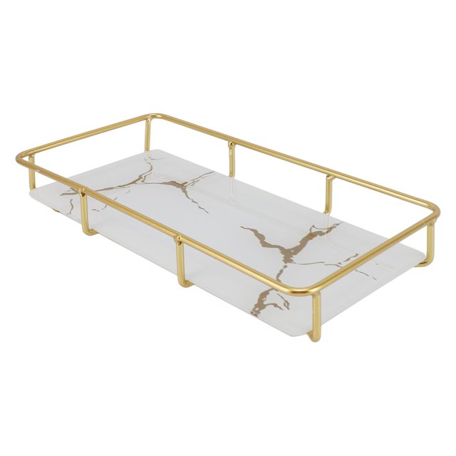 Vanity Tray, Modern Iron Glass Countertop Organizer for Bathroom