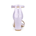 thumbnail image 2 of BLISSFUL STEP Open Toe High Heel Ankle Strap Satin Block Heels Sandals for Women Light Purple 8, 2 of 6