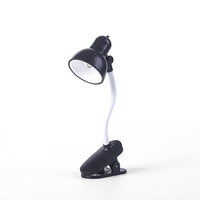Lampe de Lecture à Pince Réglable Mini Lampe de Bureau de Table à Piles 4 3 Alimentée Camping Pince Portable Veilleuse, Noir