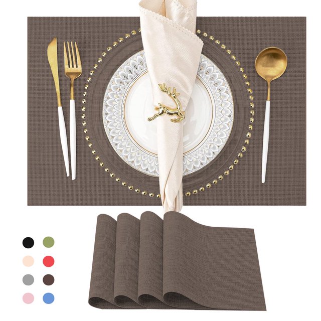 SUTENGDA Sets de Table Tissés Croisés pour Table à Manger en Vinyle PVC Ensemble de 4 12x18 Pouces Jaune