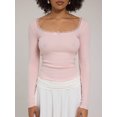 thumbnail image 2 of Gupgi Women Long Sleeve Crop Top Lace Trim Top Spring Slim Fit Basic Tops, 2 of 8