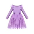 thumbnail image 1 of Girls Dress Purple Glitter Tulle Zigzag Trim Ruffle Flare Long Sleeve 10 Years, 1 of 1
