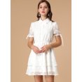 thumbnail image 2 of INSPIRE CHIC Robe pour Femme Col Peter Pan Poignets à Volants Robe Trapèze à Étages m Blanc, 2 of 6