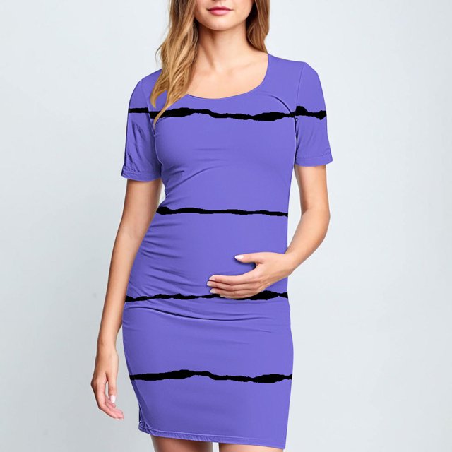 Ovzne Robes d'Été pour Femmes Robe pour Femme Jupe de Maternité Plissée Imprimée à la Mode pour Femme à Manches Courtes à Col Rond Robe Mi-Mollet Robe Maxi Grande Taille à Manches Courtes Imprimée Liquidation