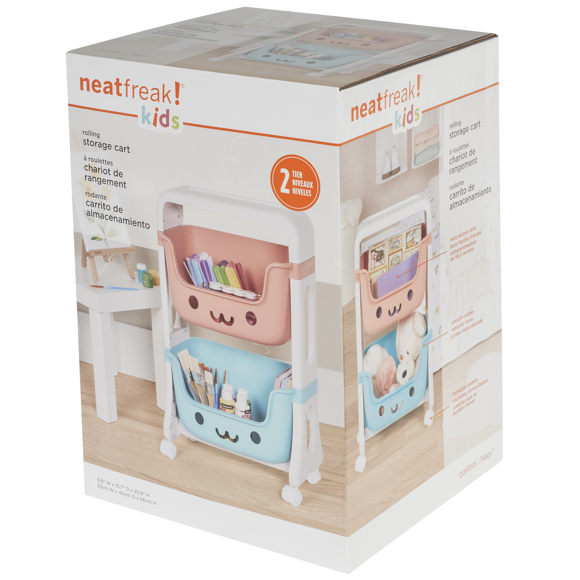 neatfreak! kids Chariot de rangement roulant à 2 niveaux, plastique