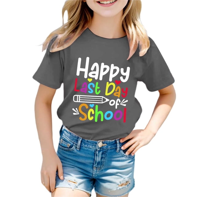 PMVFHDE T-Shirts Mignons pour Fille T-Shirt à Col Rond Imprimé à Manches Courtes pour Garçons et Filles Gris, 6-7 Ans
