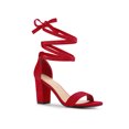 thumbnail image 1 of BLISSFUL STEP Women's Lace Up and Ankle Strap Block Heel Sandals Red 8, 1 of 8
