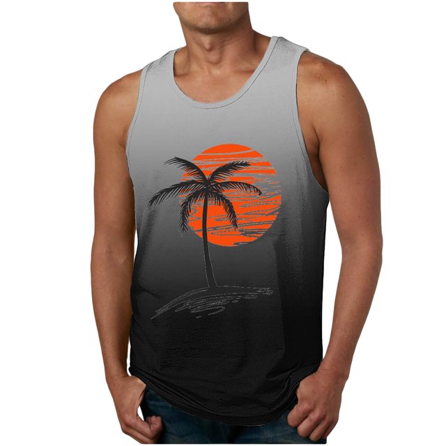 Styesk Tank Tops Men Men Casual Fashion Gradation Printing Pullover Round Neck Sports Tank