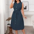 thumbnail image 4 of Ovzne Robes Grande Taille pour Femmes aux Formes Robe de Plage Robe d'Été pour Femmes Aguichant Mode Couleur Unie Bouton Lien Sans Manches Robe à Col Rond Robe de Printemps Liquidation, 4 of 7
