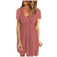 thumbnail image 1 of Birdeem Robe Femme Mode Décontractée Confortable Unie à Manches Courtes Col Rond Boutonnée Longueur Genou, 1 of 5