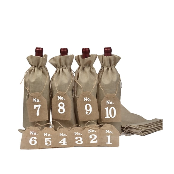 20pcs Champagne Wine Bag Wine Bottle Drawstring Bag Wine Bottle Cover Wine Bottle Storage Bag with Numeral Tag (10pcs Wine Bag and 10pcs Hanging Tag)