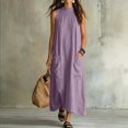 thumbnail image 1 of pstuiky Sun Dress, Women's Sleeveless High Neck Loose Straight Dress with Pockets - Casual Summer Midi Dress for Daily Wear, Work, or Travel - Soft Flowy Design for Women and Teens - Available, 1 of 7