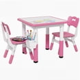 thumbnail image 1 of Qaba Ensemble de 3 Pcs Table et Chaises pour Enfants à Hauteur Réglable avec Rangement, Rose, 1 of 10