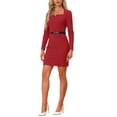 thumbnail image 4 of INSPIRE CHIC Robe de Bureau Élégante pour Femme, Encolure Cœur, Robe Crayon Moulante Ceinturée, L Rouge, 4 of 5