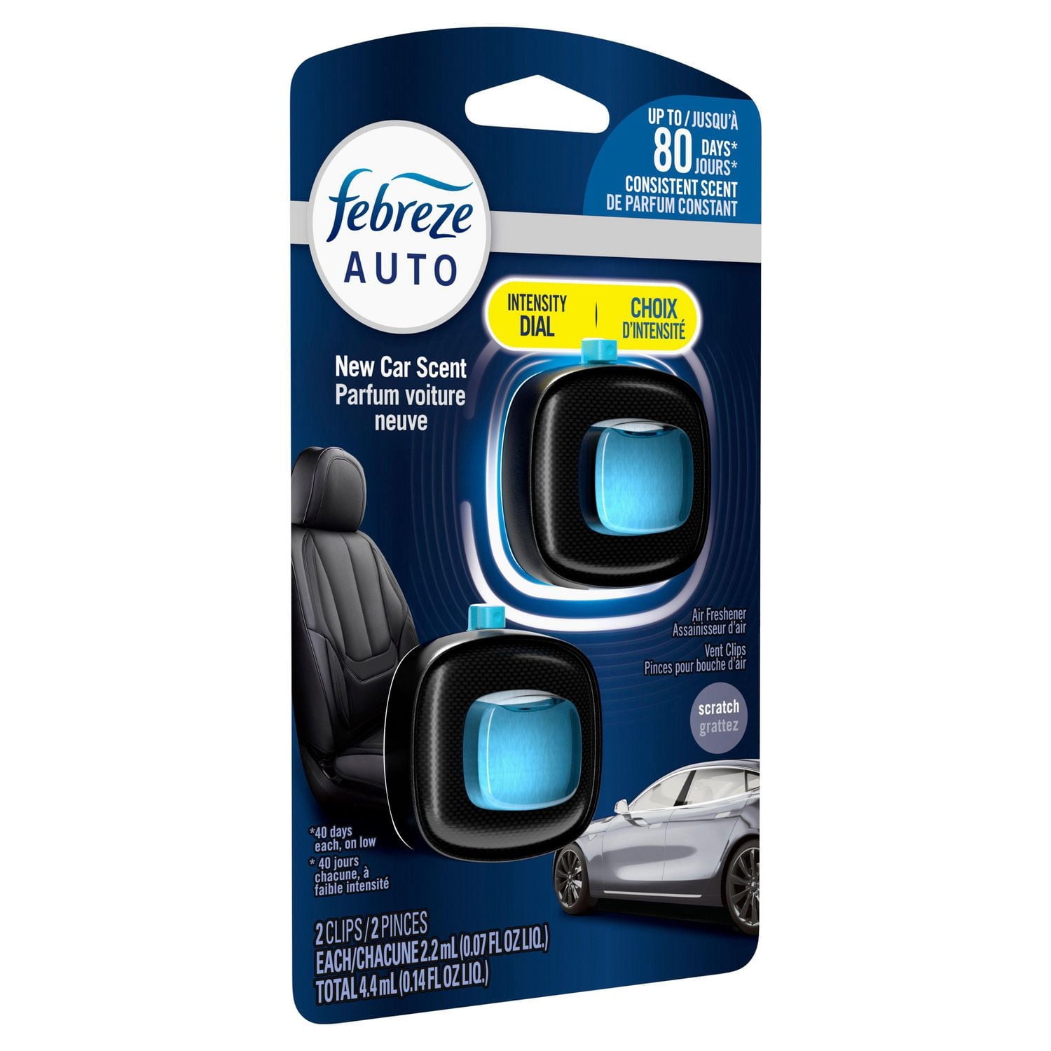 Febreze AUTO Air Freshener, Odor-Fighting Automotive Vent Clip, New Car Scent, 2 Count