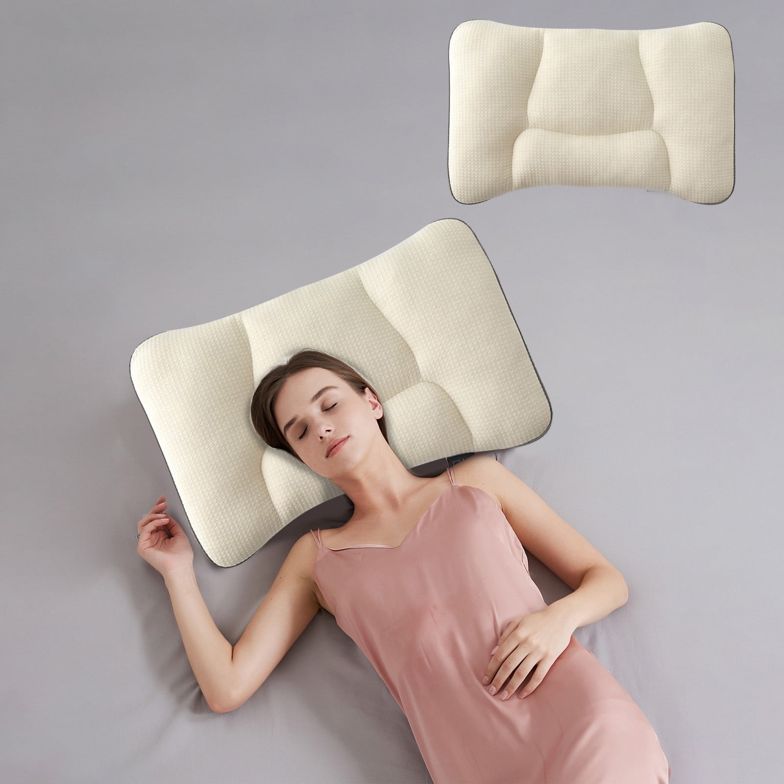 Danhjin Knitting Cotton Bed Pillows Hotel Grade Pillow Cottons Zoned Massage Pillow Soft And Supportive Feathers Mattress for Side And Back Sleepers Made of Friendly Fabrics