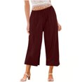thumbnail image 1 of Yuyuzo Wide Leg Pants for Women High Waist Cotton Linen Drawstring Ruched Solid Color Boho Beach Trousers, 1 of 5