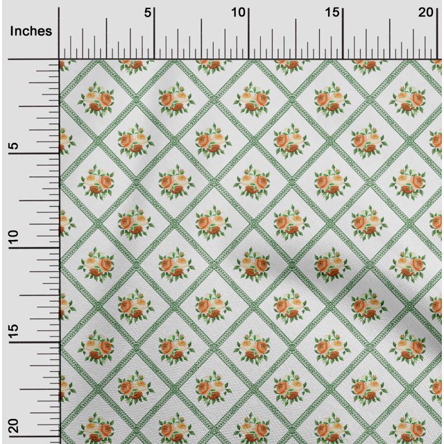 oneOone Polyester Lycra Fabric Diamond|Leaves & Rose Floral Decor Fabric Printed BTY 56 Inches Wide