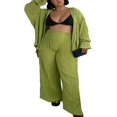 thumbnail image 3 of Women Solid Color Long Sleeve Blouse and Straight Fit Trousers, 3 of 9