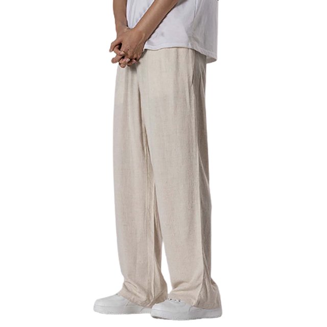 HXWCHs Pantalon en Lin à Cordon pour Homme Grande Taille Tenue Décontractée Beige TTG
