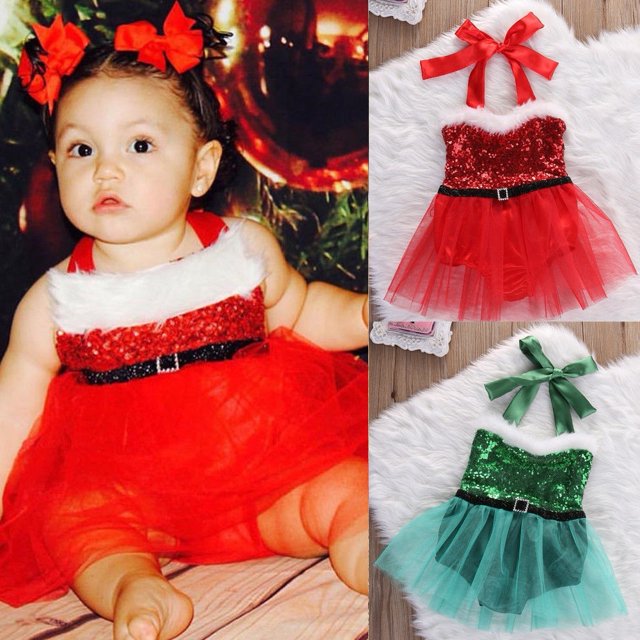 Nouvelle Barboteuse de Noël pour Nouveau-Né Bébé Fille, Tenue Robe Tutu en Tulle avec Père Noël, Costume