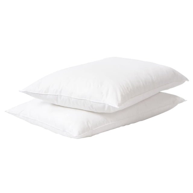 Coolmax Moisture Wicking Cotton Pillow set of 2, two white 20 by 36 inch bed pillows stacked, with 200 thread count cotton and 20% Coolmax fabric cover, moisture-wicking, breathable, hypoallergenic fiber fill, suitable for all sleep positions.