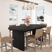 70.8 Inch Oval Dining Table for 6-8 People, Farmhouse Kitchen Table with Oak Finish, Long Large Dining Room Table with Thick Sturdy Wooden Base, for Kitchen, Living Room, Office (Black)