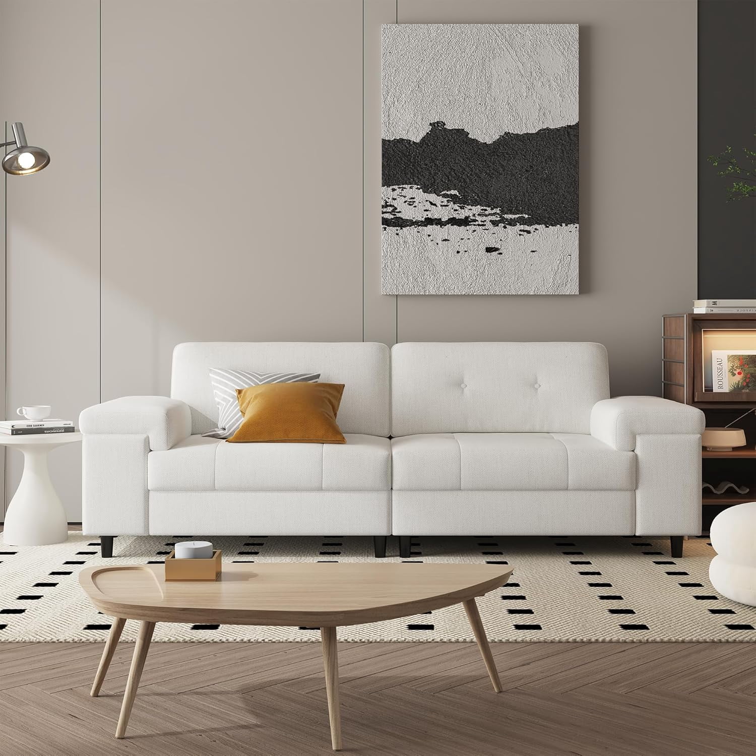 85in Modern Chenille Sofa Couch 3-Seat Deep Seating Sofa with Adjustable Wide Armrests Button Tufted Plush Backrest Easy Assembly Sofa for Living Room Bedroom Apartment