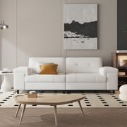 Sofa moderne 3 places IdealHouse de 85 po pour salon, canapé en chenille à siège profond avec accoudoirs larges réglables et dossier moelleux, canapé confortable avec boutons, assemblage facile, beige