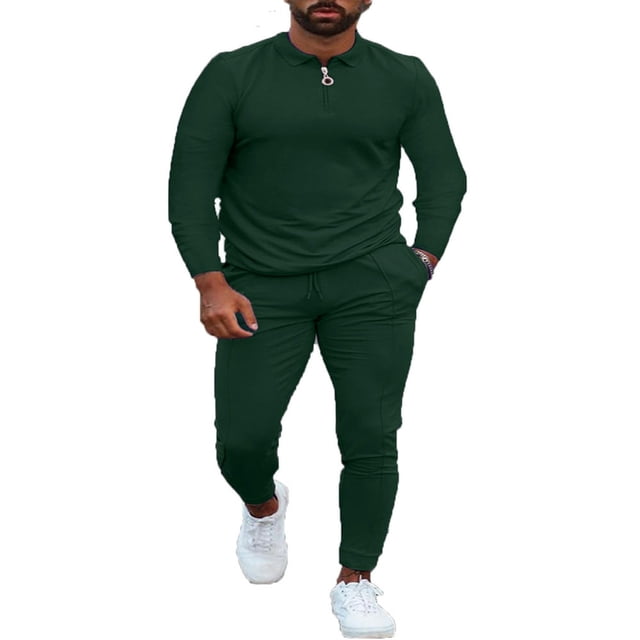Mens Long Sleeve Outfits Stand Collar Sweatshirt Top and Sweatpants Tracksuit Set