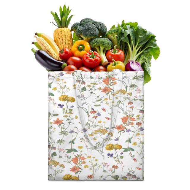 Sac d'Épicerie Réutilisable à Imprimé Floral - Fourre-Tout de Magasinage Pliable et Lavable à Grande Capacité