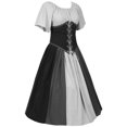 thumbnail image 1 of Pisexur Womens Cotton Corset Dress Medieval Renaissance Costume Round Neck Pleated Cocktail Dress Drawstring Tunic Dress Fall Short Sleeve Maxi Dresses, 1 of 4