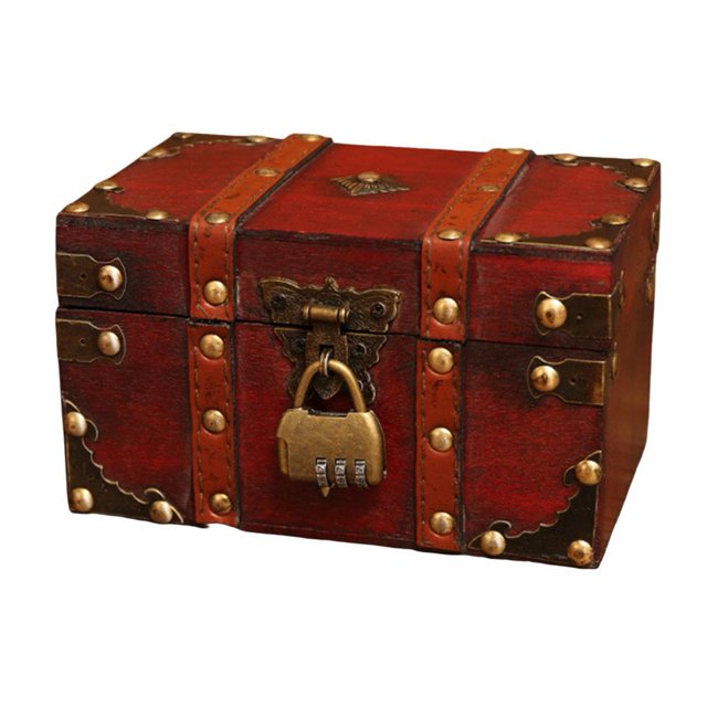 SUTENGDA Wooden Storage Box with Lock Large Capacity Multipurpose Decorative Treasure Chest Retro Style Storage Organizer