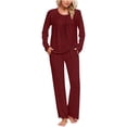thumbnail image 2 of Timegard Womens Pajamas Sets Comfy Ruched Long Sleeve Round Neck Top and Pants Fall Loose Pjs Outfits, 2 of 6