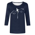 thumbnail image 4 of Pompotops T-shirt Mode Imprimé Ample pour Femmes Manches 3/4 Mi-Longueur Blouse Col Rond Tops Décontractés Liquidation, 4 of 4