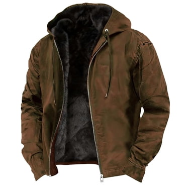 yardsong Full Zip 2026 Winter Fleece Jacket for Men Long Sleeve Hooded Drawstring Thermal Warm Cold Weather Outwear Brown,XXL