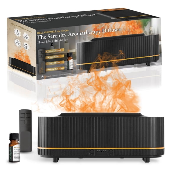 Bell + Howell Serenity Black 200 mL Flame Effect Essential Oil Diffuser Humidifier with Remote Control
