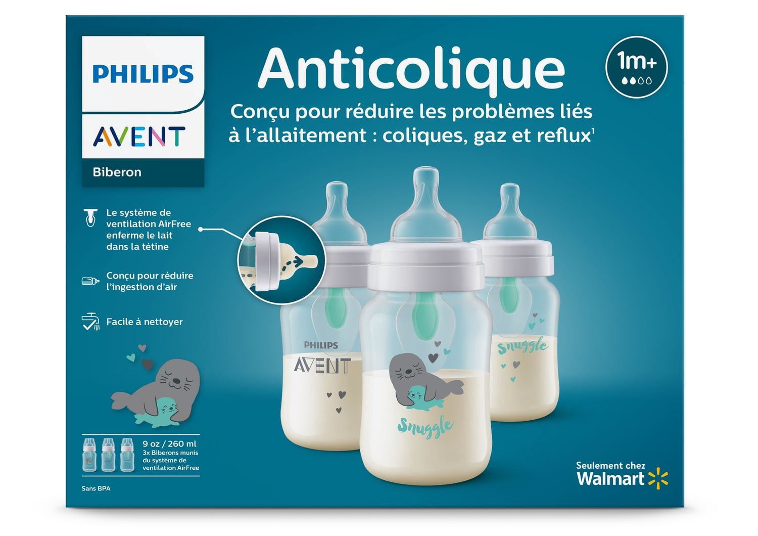 Philips Avent Anti-colic Baby Bottle with AirFree Vent with Seal Design, 3x9oz Bottles, SCY703/76