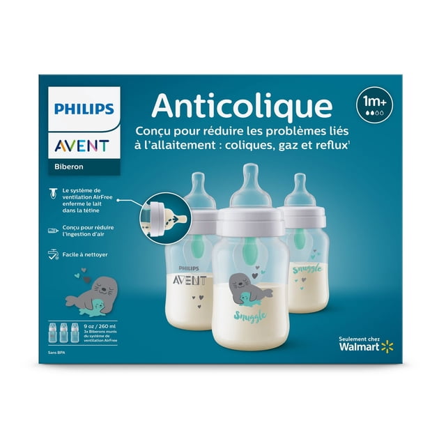 Philips Avent Anti-colic Baby Bottle with AirFree Vent with Seal Design, 3x9oz Bottles, SCY703/76